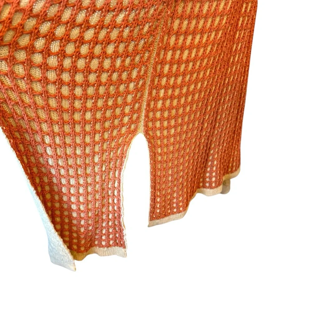 DX Collection Italy Rust and Beige 3D Windowpane Cottagecore Duster w Belt sz M